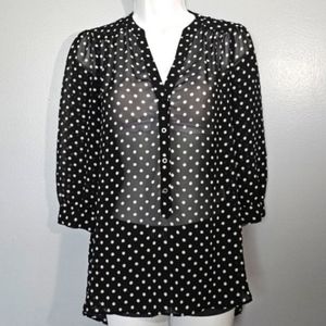 Lauren Conrad Top in Sheer Black with White Polka Dots